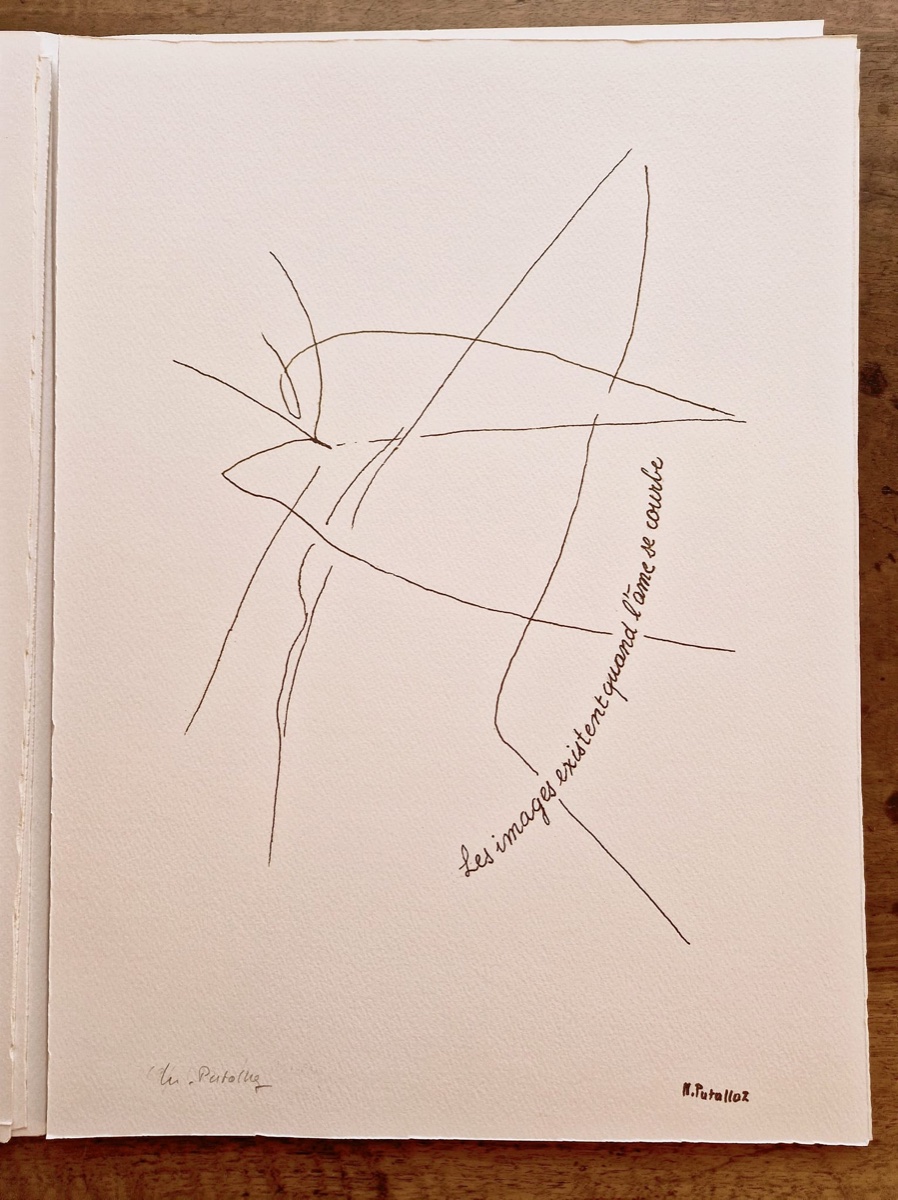 Dessin au trait et citation manuscrite